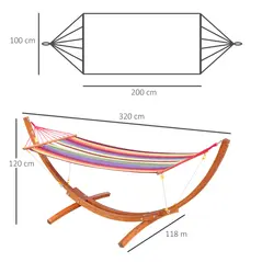 Outsunny Outdoor Hammock with Stand, Free Standing Hammock with Arc Wooden Frame and 200 x 100cm Fabric, Garden Swing Hanging Bed with Safe Ropes, Multicolour - 3