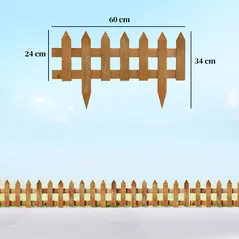 Outsunny Pack of 12 Wooden Border Fences, Garden Fixed Picket Fence for Lawn Edging, Flowerbed, 60L x 1D x 34H cm, Brown - 3