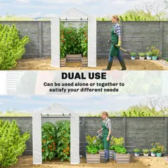 Outsunny Mini Greenhouse with Raised Garden Bed, Galvanised Walk-in Greenhouse with Roll Up Windows, 56" x 56" x 75", White - 4