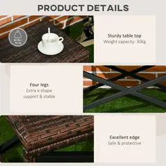 Outsunny PE Rattan Garden Side Table, Outdoor Coffee Table with X-Shape Frame, Mixed Brown - 6