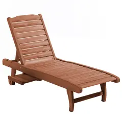 Outsunny Outdoor Wooden Lounger Chair, Sun Bed with Built-In Table, Adjustable Backrest and Wheels, Red Brown - 1