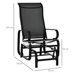 Outsunny Outdoor Gliding Rocking Chair with Sturdy Metal Frame Garden Comfortable Swing Chair, Black - 3