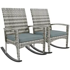 Outsunny Outdoor PE Rattan Rocking Chair Set of 2, Garden Rocking Chair Set with Armrest and Cushion, Light Grey - 1