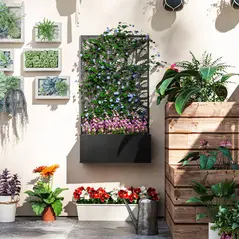 Outsunny Outdoor Metal Planter, with Back Trellis - Black - 7