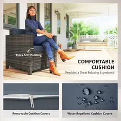 Outsunny PE Rattan Garden Armchair with Cushion - Mixed Brown/Navy Blue - 5