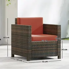 Outsunny PE Rattan Garden Armchair with Cushion - Mixed Brown/Orange - 3