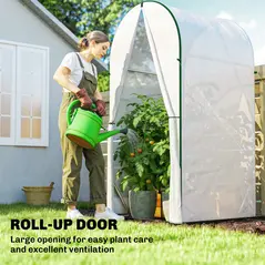 Outsunny Mini Greenhouse, Portable Green House with Roll-Up Door, PE Base, Small Greenhouse, 100 x 100 x 195 cm, White - 7