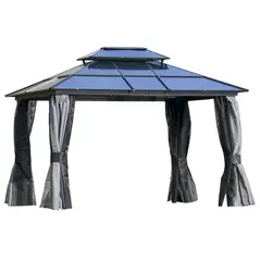 Outsunny Outdoor 3.6 x 3(m) Gazebo Cabana w/ Steel Frame & Net Sidewalls for Privacy - 1