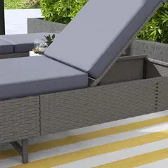 Outsunny Outdoor PE Rattan Sun Lounger Set of 2, Multi-position Backrest Adjustable Single Recliner Sunbed Daybed with Removeable & Washable Cushion, for Patio, Garden, Dark Grey - 8