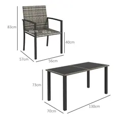 Outsunny Outdoor Dining Set 5 Pieces Patio Conservatory with Tempered Glass Tabletop,4 Dining Chairs - Mixed Grey - 3