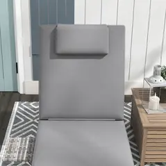 Outsunny Outdoor Patio PE Rattan Lounger with Cushion, 5-Level Reclining Wicker Rattan Sun Lounger with Tea Tray, for Poolside, Patio, Deck, 120kg Weight Capacity, Grey - 8