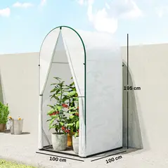 Outsunny Mini Greenhouse, Portable Green House with Roll-Up Door, PE Base, Small Greenhouse, 100 x 100 x 195 cm, White - 3