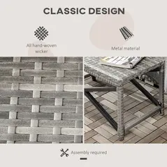 Outsunny Outdoor Coffee Table, Garden PE Rattan Side Table with Plastic Board Under the Full Woven Table Top and X-Shape Frame for Patio, Balcony, Mixed Grey - 4