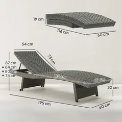 Outsunny Outdoor PE Rattan Sun Lounger, Folding Wicker Garden Lounger Recliner with 4-Level Adjustable Backrest, Rolling Sunbed Lounge Chair with Wheels, Non-Slip Legs for Balcony, Beach, Mixed-grey - 3