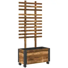 Outsunny Raised Garden Bed with Trellis, Outdoor Wooden Planter Box with Metal Corners and Wheels, Raised Bed for Garden - 1