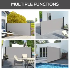 Outsunny Retractable Side Awning, Outdoor Privacy Screen for Garden, Hot Tub, Balcony, Terrace, Pool, 400 x 180cm, Light Grey - 7