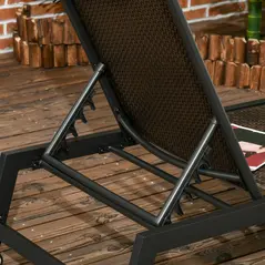 Outsunny Rattan Sun Lounger, with Five-Position Back - Brown/Black - 7