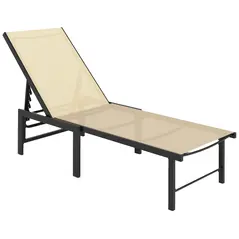 Outsunny Reclining Sun Lounger - Khaki - 1