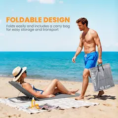 Outsunny Set of 2 Foldable Garden Beach Chair Mat Lightweight Outdoor Sun Lounger Seats Adjustable Back Metal Frame PE Fabric Head Pillow w/ Carry Bag,Grey - 7