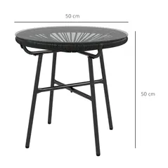 Outsunny Rattan Side Table, Round Outdoor Coffee Table, with Round PE Rattan and Tempered Glass Tabletop for Patio, Garden, Balcony, Black - 3