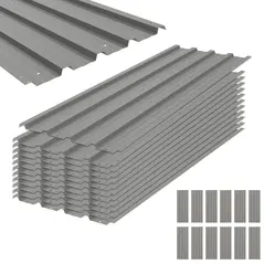 Outsunny Set of 12 Corrugated Steel Roof Sheet Panels - Light Grey - 1
