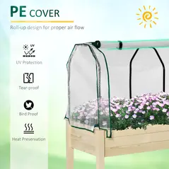 Outsunny Raised Garden Bed Outdoor Elevated Wood Planter Box w/ PE Cover, Natural - 4