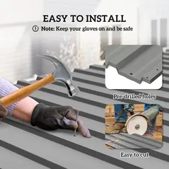 Outsunny Set of 12 Corrugated Steel Roof Sheet Panels - Light Grey - 4