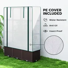 Outsunny Raised Garden Bed with Trellis, Plastic Planter Box with PE Cover, Drainage Holes, Drain Plugs and Water Reservoirs for Climbing Plants, Vegetables, Flowers, 120 x 40 x 140 cm - 5