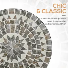 Outsunny Round Mosaic Tabletop Garden Table - Grey/Black - 5
