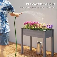 Outsunny Raised Bed for Garden, Wooden Elevated Planter Box with Bed Liner, for Flower Vegetable Herb, Dark Grey - 6