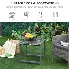 Outsunny Rattan End Table Side Coffee Desk Outdoor Patio Wicker Sofa Chat Garden Furniture - 5