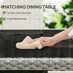 Outsunny Rattan Garden Furniture Set, Outdoor Dining Table and Chairs 4 Seater with Cushions, Square Tempered Glass Top, 4 Armchairs, for Balcony, Terrace, Conservatory, Grey - 6