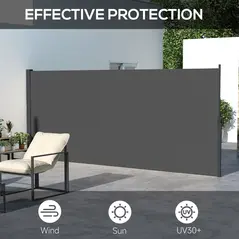 Outsunny Retractable Side Awning, Outdoor Privacy Screen for Garden, Hot Tub, Balcony, Terrace, Pool, 400 x 180cm, Dark Grey - 4