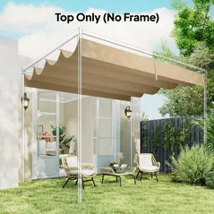Outsunny Retractable Pergola Canopy Only, 3.92 x 3.5 m, UV30+ Replacement Canopy Cover for 4 x 3 m Pergola, Khaki - 7
