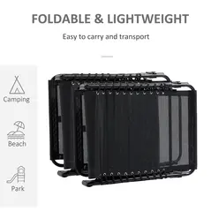 Outsunny Portable Sun Lounger Set of 2, Folding Camping Bed Cot, Reclining Lounge Chair 5-position Adjustable Backrest with Side Pocket, Pillow for Patio Garden Beach Pool, Black - 6