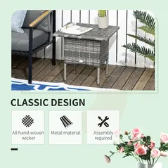 Outsunny Rattan Side Table, Outdoor Coffee Table with Plastic Board Under the Full Woven Table Top for Patio, Garden, Balcony, Mixed Grey - 4