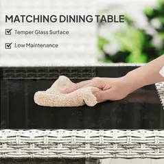 Outsunny Rattan Garden Furniture Set, Outdoor Dining Table and Chairs 4 Seater with Cushions, Square Tempered Glass Top, 4 Armchairs, for Balcony, Terrace, Conservatory, Mixed-Grey - 6