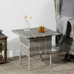 Outsunny Rattan Side Table, Outdoor Coffee Table with Plastic Board Under the Full Woven Table Top for Patio, Garden, Balcony, Mixed Grey - 2