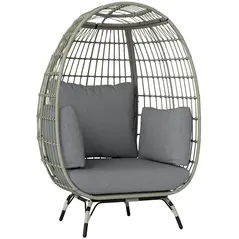 Outsunny Rattan Egg Chair with Cushions and Pillows, Charcoal Grey - 1