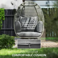 Outsunny Rattan Egg Chair with Cushions and Pillows, Charcoal Grey - 6