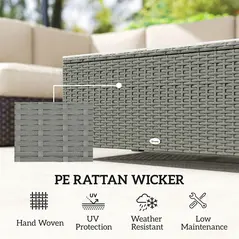 Outsunny Rattan Garden Coffee Table with Glass Top, Light Grey - 4