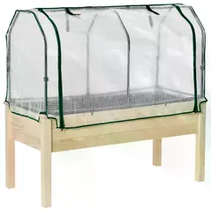 Outsunny Raised Garden Bed Outdoor Elevated Wood Planter Box w/ PE Cover, Natural - 1