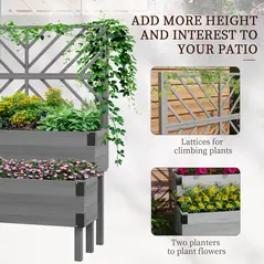 Outsunny Raised Garden Bed with Trellis, 2-Tier Wooden Elevated Planter Box  for Vegetables, Flowers, Herbs, Grey - 4