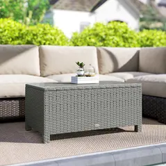 Outsunny Rattan Garden Coffee Table with Glass Top, Light Grey - 2