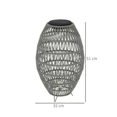 Outsunny Rattan Solar Lamp, Garden Solar Lantern with Auto On/Off Light, IP44 Waterproof, Decorative Outdoor Rattan Lamp for Porch, Pathway, Grey - 3