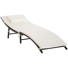 Outsunny Rattan Folding Sun Lounger Outdoor Chair with Cushion and Pillow Cream White - 1