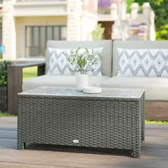 Outsunny Rattan Garden Coffee Table with Glass Top, Light Grey - 9