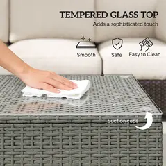 Outsunny Rattan Garden Coffee Table with Glass Top, Light Grey - 5