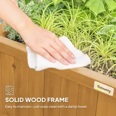 Outsunny Raised Bed with Drainage Holes, Wood Planter with Trellis for Climbing Plants to Grow Vegetables, Flowers, Yellow - 7