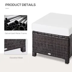 Outsunny Rattan Footstool Wicker Ottoman with Padded Seat Cushion Outdoor Patio Furniture for Garden Poolside Living Room, 50 x 50 x 35 cm, Brown - 4